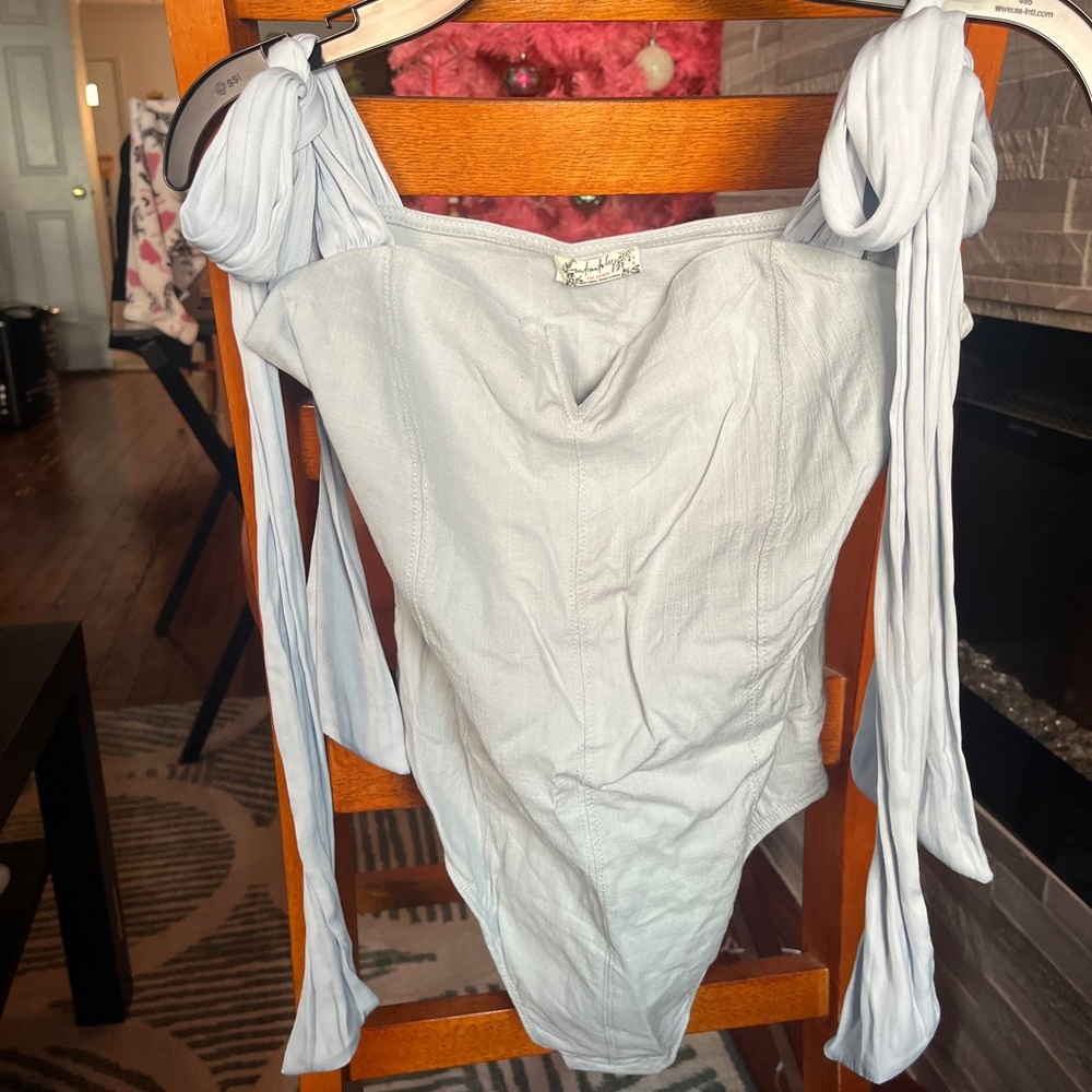 Free People Light Blue Bodysuit